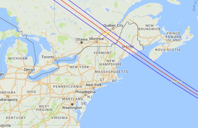 This is the path of the 1963 solar eclipse. We drove to Lac-à-la-Tortue near Grand-Mère Québec.